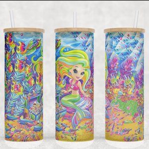 Lisa Frank Mermaid Frosted Glass Full Design Tumbler 20oz